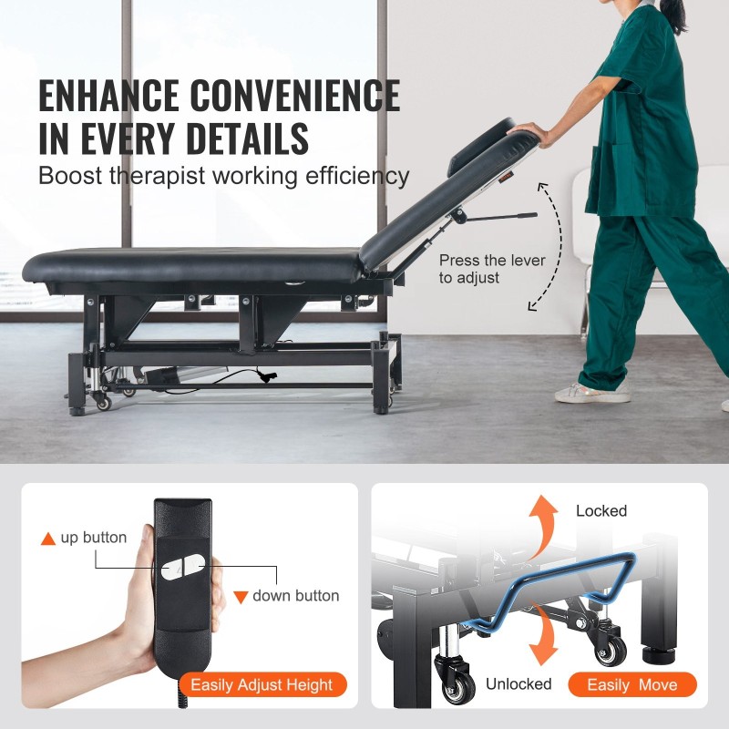 Sähkökäyttöinen hieronta ja hoitopöytä PU-nahka 510–800 mm 0–45 asteen selkänojalla 250 kg