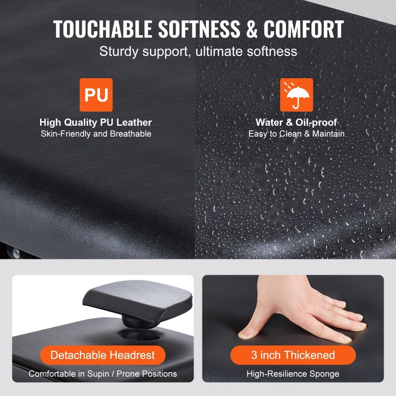 Sähkökäyttöinen hieronta ja hoitopöytä PU-nahka 510–800 mm 0–45 asteen selkänojalla 250 kg