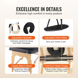 Taitettava hierontapöytä 76 cm leveä pyökkirunko PU-nahka 63 mm pehmuste