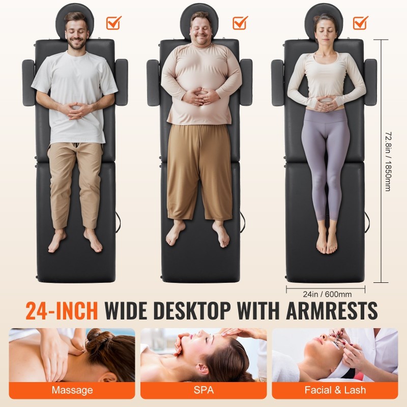 Hierontapöytä PVC-nahkainen 600 mm leveä 50 mm pehmuste korkeussäädettävä