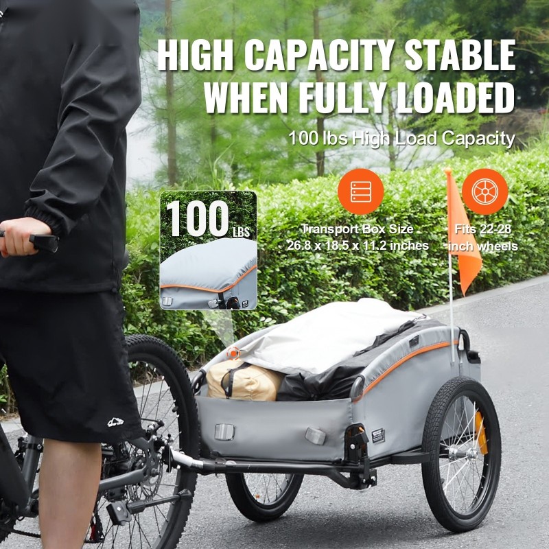Polkupyörän tavaraperäkärry hiiliteräsrunko 45 kg kantavuus taittuva sopii 22–28 tuuman pyöriin
