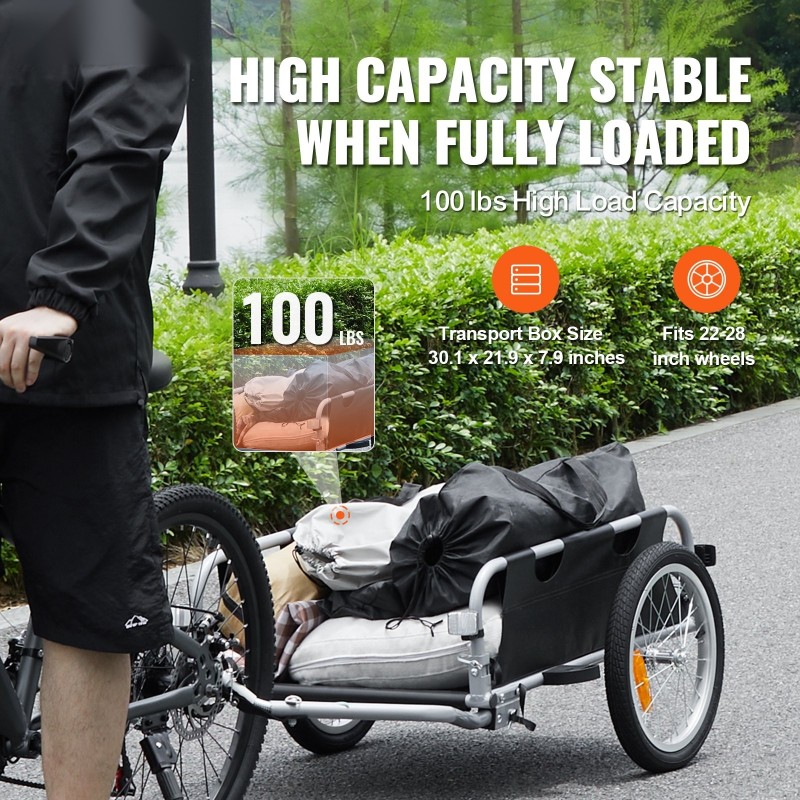 Pyörän tavaraperäkärry alumiiniseosrunko 45 kg kantavuus taittuva sopii 22–28 tuuman pyöriin