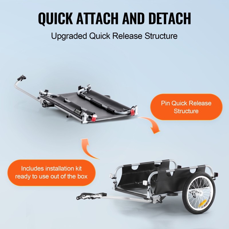 Pyörän tavaraperäkärry alumiiniseosrunko 45 kg kantavuus taittuva sopii 22–28 tuuman pyöriin