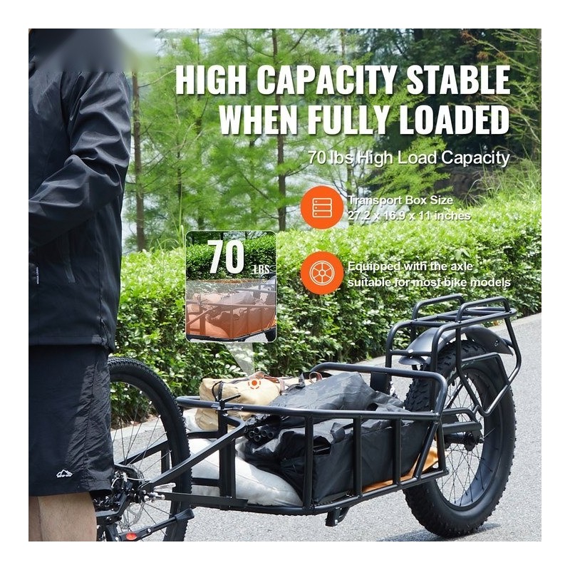 Polkupyörän tavaraperäkärry hiiliteräsrunko 32-kilogramman kantavuus 20-tuumaiset pyörät