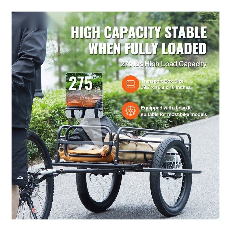 Pyörän tavaravaunu hiiliteräsrunko 125 kg kantavuus taitettava 20 tuuman pyörät yleiskiinnike pikalukitus