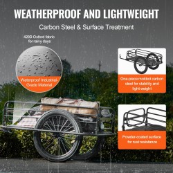 Pyörän tavaravaunu hiiliteräsrunko 125 kg kantavuus taitettava 20 tuuman pyörät yleiskiinnike pikalukitus