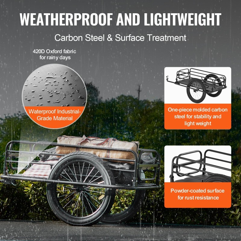Pyörän tavaravaunu hiiliteräsrunko 125 kg kantavuus taitettava 20 tuuman pyörät yleiskiinnike pikalukitus