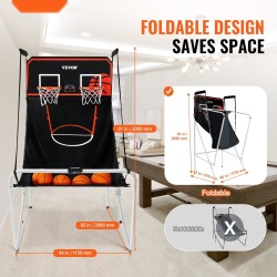 Taitettava kaksikorinen koripallopeli rautaputkirunko 4 palloa sisäkäyttöön elektroninen tulostaulu 8 pelitilaa