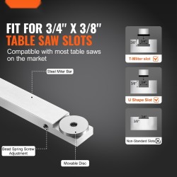 Jiiriura pöytäsahaan alumiiniseos 19x9,5mm ura 48–89cm ohjain 15 pysäytyspistettä