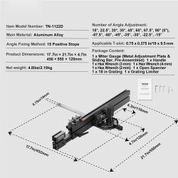 Jiiriura pöytäsahaan alumiiniseos 19x9,5mm ura 48–89cm ohjain 15 pysäytyspistettä