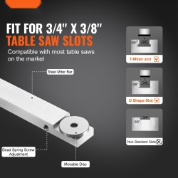 Jiiriohjain pöytäsahalle alumiiniseos 19x9,5 mm ura 45,7 cm 15 pysäytystä