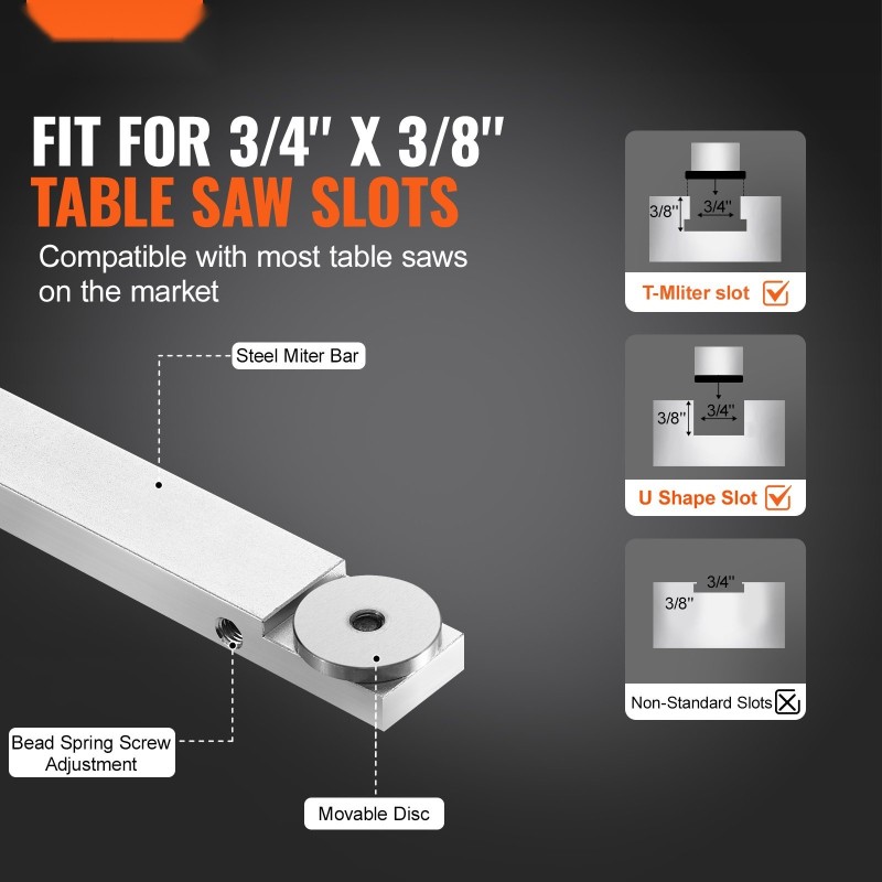 Jiiriohjain pöytäsahalle alumiiniseos 19x9,5 mm ura 45,7 cm 15 pysäytystä