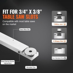 Pöytäsahan jiiri-ohjain alumiiniseos 19 x 9,5 mm vakiouriin 15 kulmapysäytystä