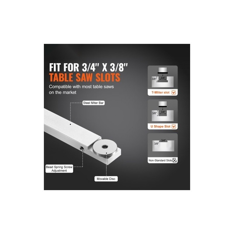 Pöytäsahan jiiri-ohjain alumiiniseos 19 x 9,5 mm vakiouriin 15 kulmapysäytystä