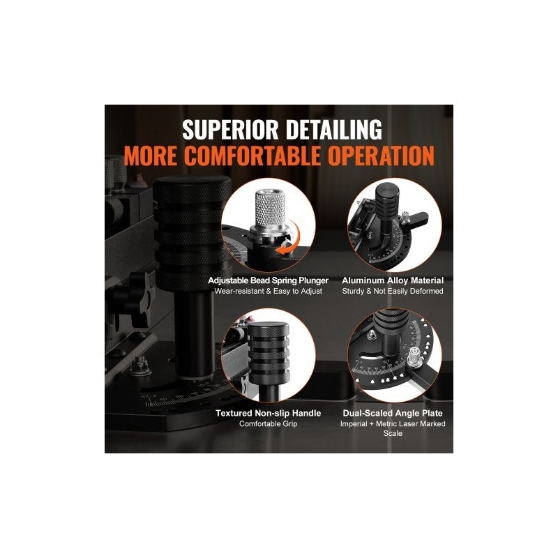 Pöytäsahan jiiri-ohjain alumiiniseos 19 x 9,5 mm vakiouriin 15 kulmapysäytystä