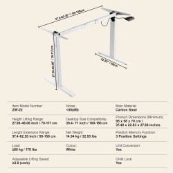 Sähköpöydän runko valkoinen hiiliteräs säädettävä 70–117 cm 95–158 cm kotiin ja toimistoon