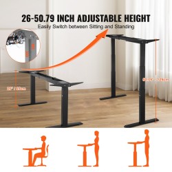 Sähköinen pöydänrunko istuma- ja seisomatyöpöydälle, kaksimoottorinen, kylmävalssattu hiiliteräs, 65–129 cm
