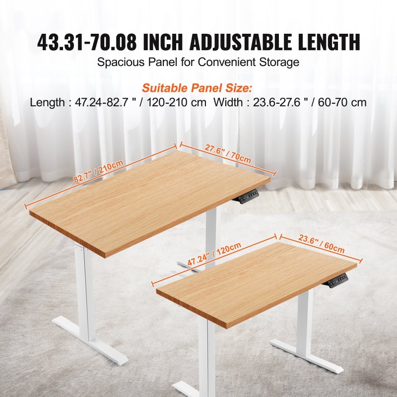 Sähköinen säädettävä työpöydän runko teräs kaksoismoottori 65–129 cm pituudensäätö 110–178 cm valkoinen