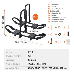 Kajakkiteline kattokaiteille seosterästä ja muovia 2 kpl taittuva kajakeille kanooteille SUP-laudoille