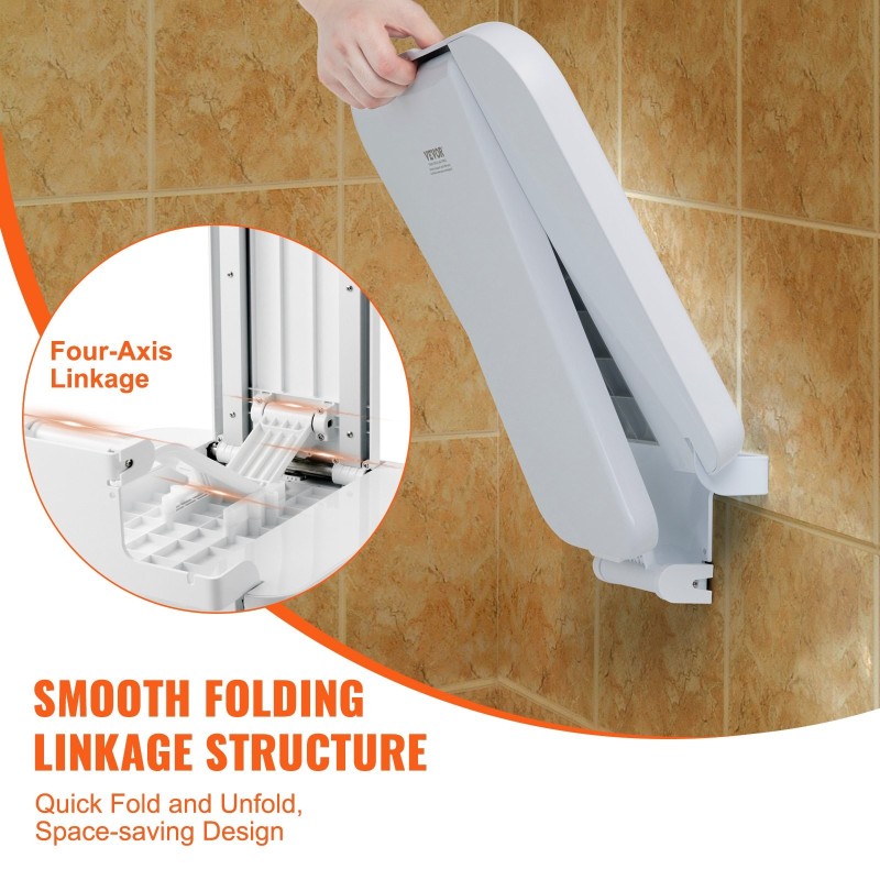 Suihkuistuin ABS-muovinen seinään kiinnitettävä taitettava 200 kg kantavuus
