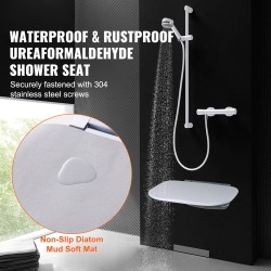 Taittuva seinäkiinnitteinen muovinen suihkuistuin 34,5×32,5 cm 204 kg