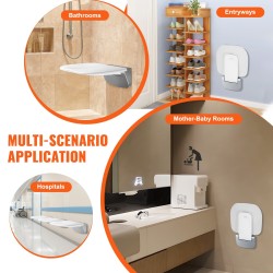 Taittuva seinäkiinnitteinen muovinen suihkuistuin 34,5×32,5 cm 204 kg