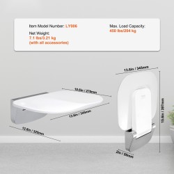 Taittuva seinäkiinnitteinen muovinen suihkuistuin 34,5×32,5 cm 204 kg