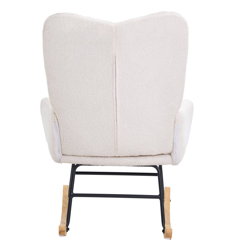 Keinutuoli teddy-kangas kumipuujalusta metallirunko 113,4 kg kantavuus korkeaselkäinen norsunluunvalkoinen imetystuoli