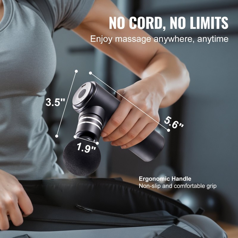 Käsikäyttöinen hierontavasara alumiiniseos 12V 2500mAh akulla 4 nopeustasoa 4 hierontapäätä syväkudoshierontaan