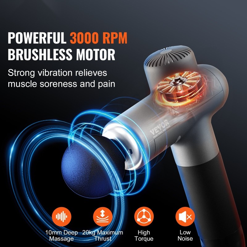 Syväkudoshierontapistooli 8 säädettävää nopeustasoa 6 vaihdettavaa hierontapäätä 24V 2500mAh akku kädessä pidettävä