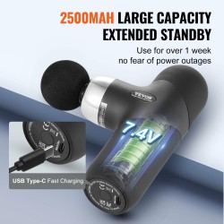 Pieni hierontavasara syväkudoshierontaan ABS-muovi 4 nopeustasoa 4 hierontapäätä 7,4 V 2500 mAh