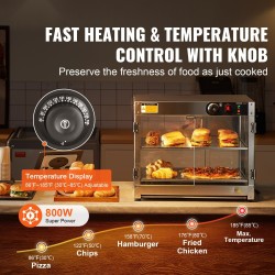 Kaksitasoinen lämpövitriini ruostumattomasta teräksestä ja karkaistusta lasista 58L 30–85°C sisävalaistus