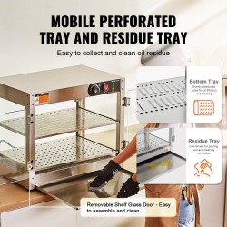 Kaksitasoinen lämpövitriini ruostumattomasta teräksestä ja karkaistusta lasista 58L 30–85°C sisävalaistus