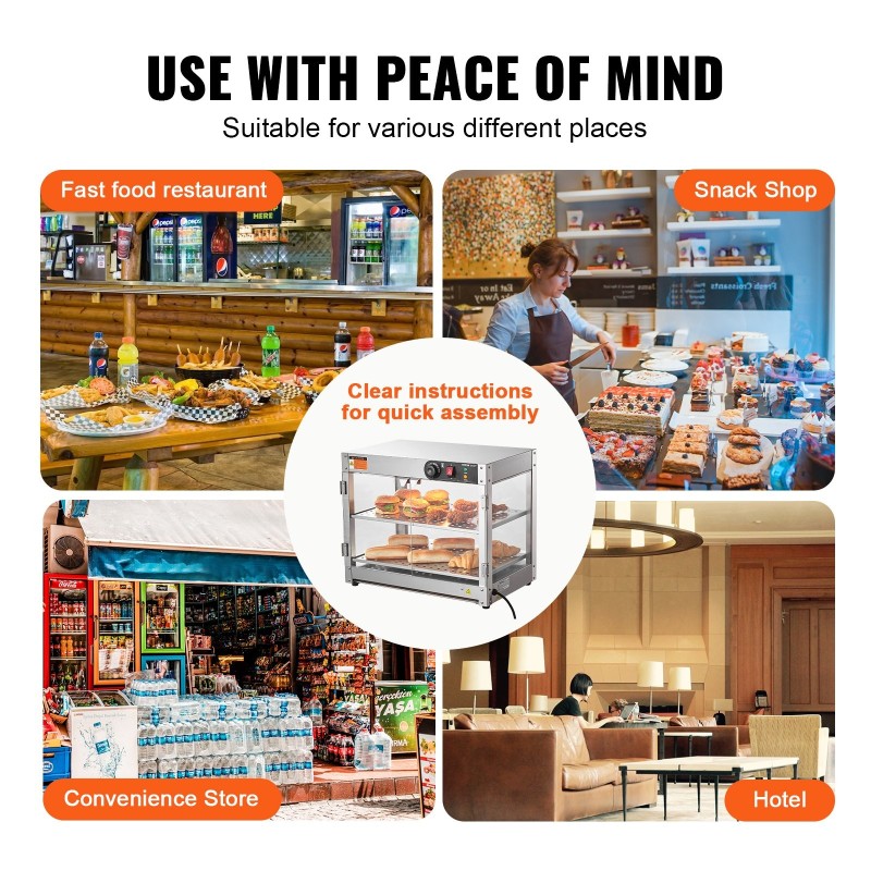 Kaksitasoinen lämpövitriini ruostumattomasta teräksestä ja karkaistusta lasista 58L 30–85°C sisävalaistus