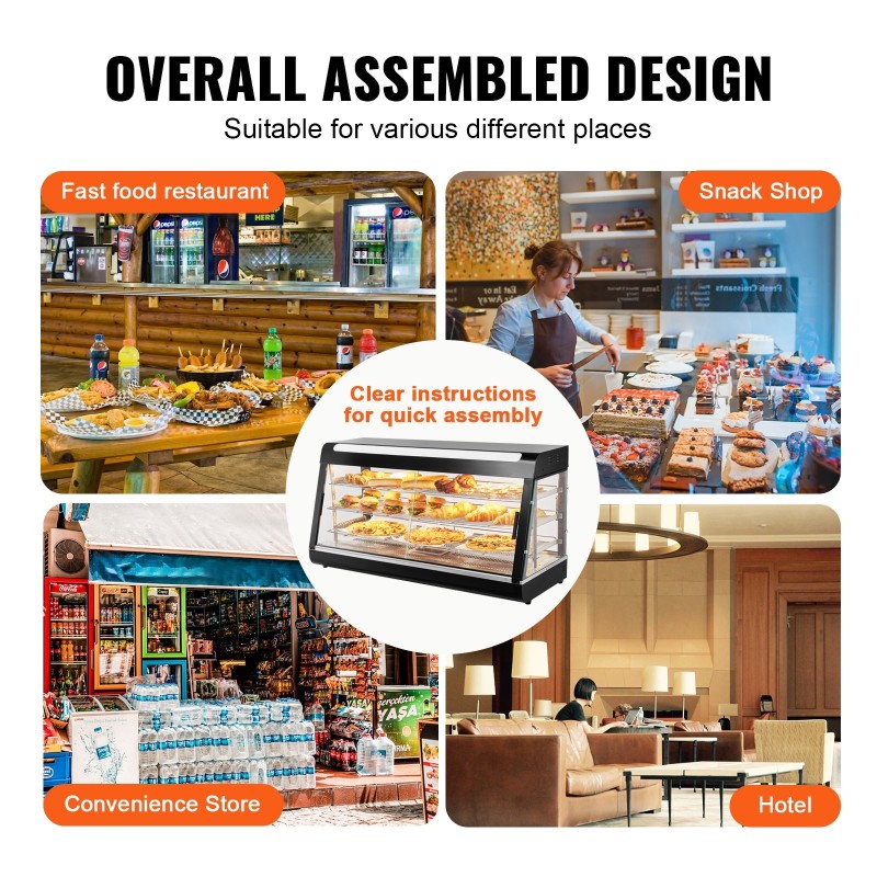 Lämpövitriini ruostumatonta terästä karkaistulla lasilla 180 l 3 tasoa höyrylämmitys