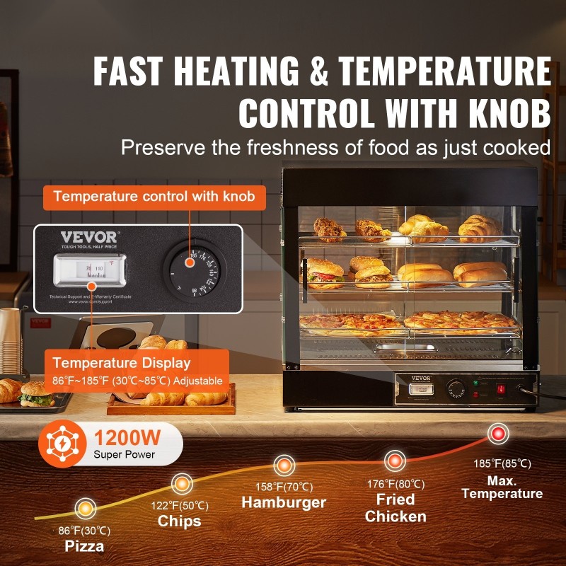 Lämpövitriini höyrylämmitteinen 3-tasoinen 111 l ruostumatonta terästä säädettävät hyllyt