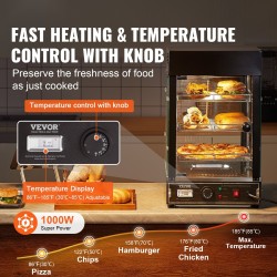 Kolmitasoinen lämpövitriini 57 l höyrylämmitys 1000 W ruostumatonta terästä ja karkaistua lasia