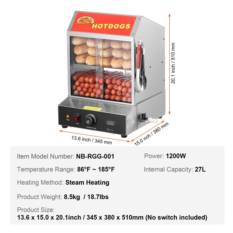 Höyrystin nakkeja ja sämpylöitä varten 27 l 2-tasoinen ruostumaton teräs karkaistu lasi