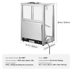 Nacho-sipsien lämpökaappi 80 l ruostumaton teräs karkaistu lasi kuiva kuumailmalämmitys ammattikäyttöön