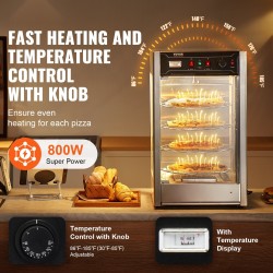 Lämpökaappi lasivitriinillä nelitasoinen 14 tuuman pizzoille lämpötilansäädöllä höyrylämmityksellä pyörivällä rakenteella