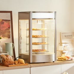 Lämpökaappi lasivitriinillä nelitasoinen 14 tuuman pizzoille lämpötilansäädöllä höyrylämmityksellä pyörivällä rakenteella