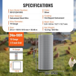 Hitsattu kuumasinkitty teräsverkkorulla 610 mm 30,48 m 12,7 mm silmäkoko puutarhaan