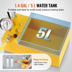 Hydraulinen manuaalinen painekoepumppu 25 bar 5 L säiliö 1 m letku