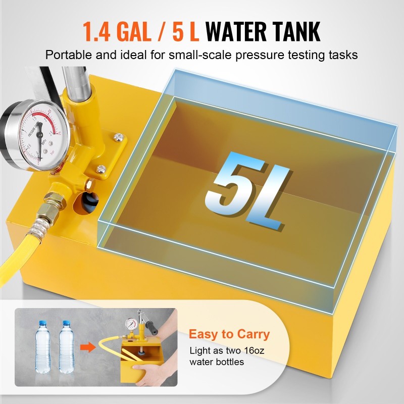 Hydraulinen manuaalinen painekoepumppu 25 bar 5 L säiliö 1 m letku