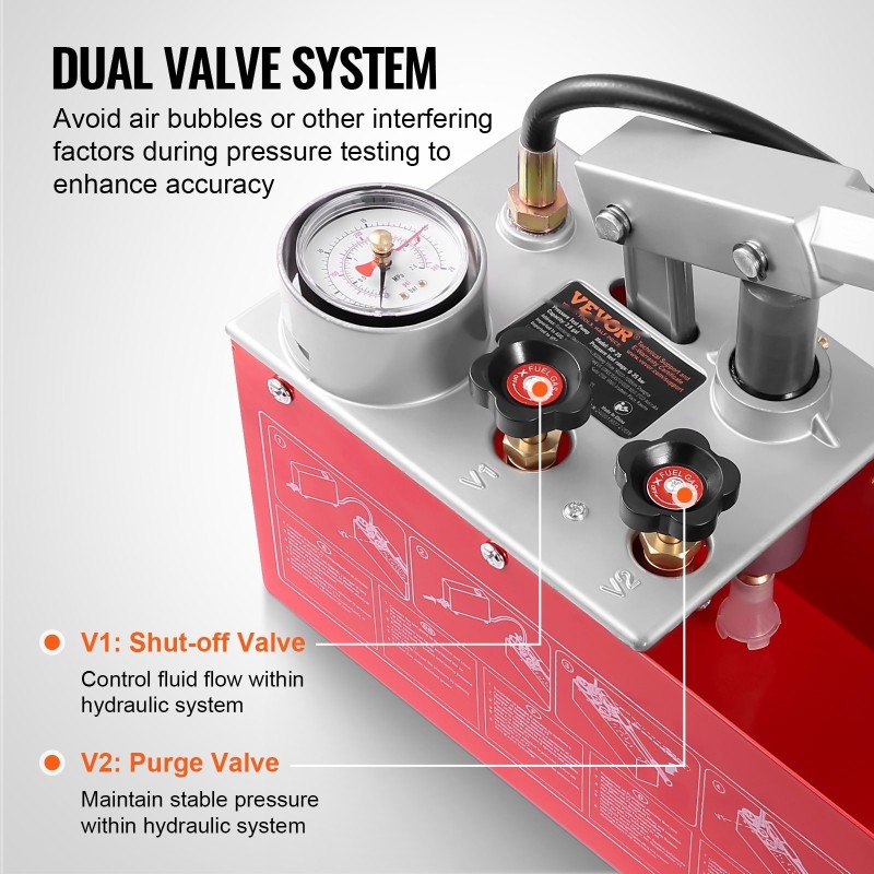 Hydraulinen manuaalinen painekoepumppu 10 litran vesisäiliöllä 25 barin maksimipaineella 1,4 metrin letkulla