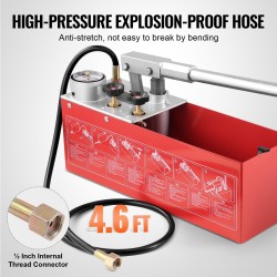 Hydraulinen manuaalinen painekoepumppu 10 litran vesisäiliöllä 25 barin maksimipaineella 1,4 metrin letkulla