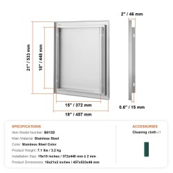 Ulkokeittiön ruostumaton teräs huolto-ovi 457x533 mm upotettu kahva