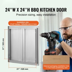 Ulkokeittiön ruostumaton teräs kaksoisovi 610x610 mm upotetut kahvat