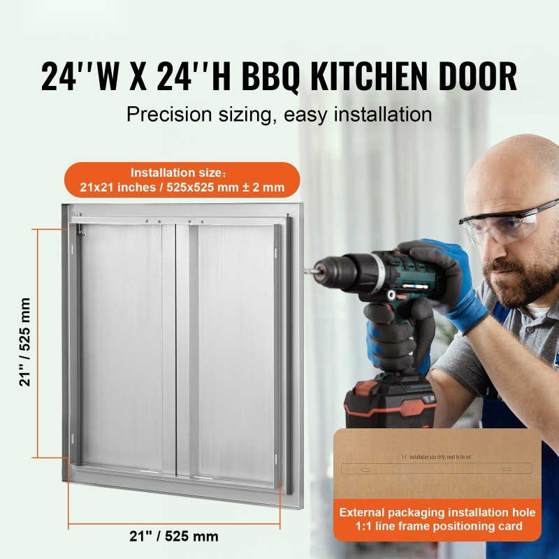 Ulkokeittiön ruostumaton teräs kaksoisovi 610x610 mm upotetut kahvat