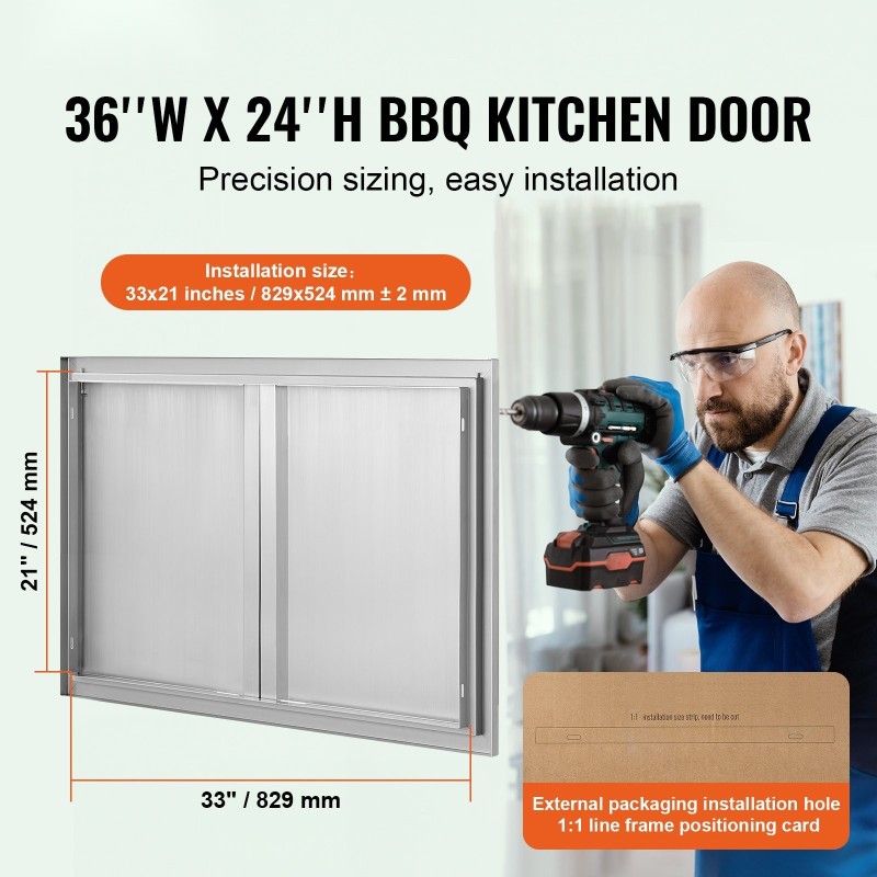 Seinään upotettava kaksiosainen ovipari ulkokeittiöön 914x610 mm ruostumaton teräs piilotetut vetimet